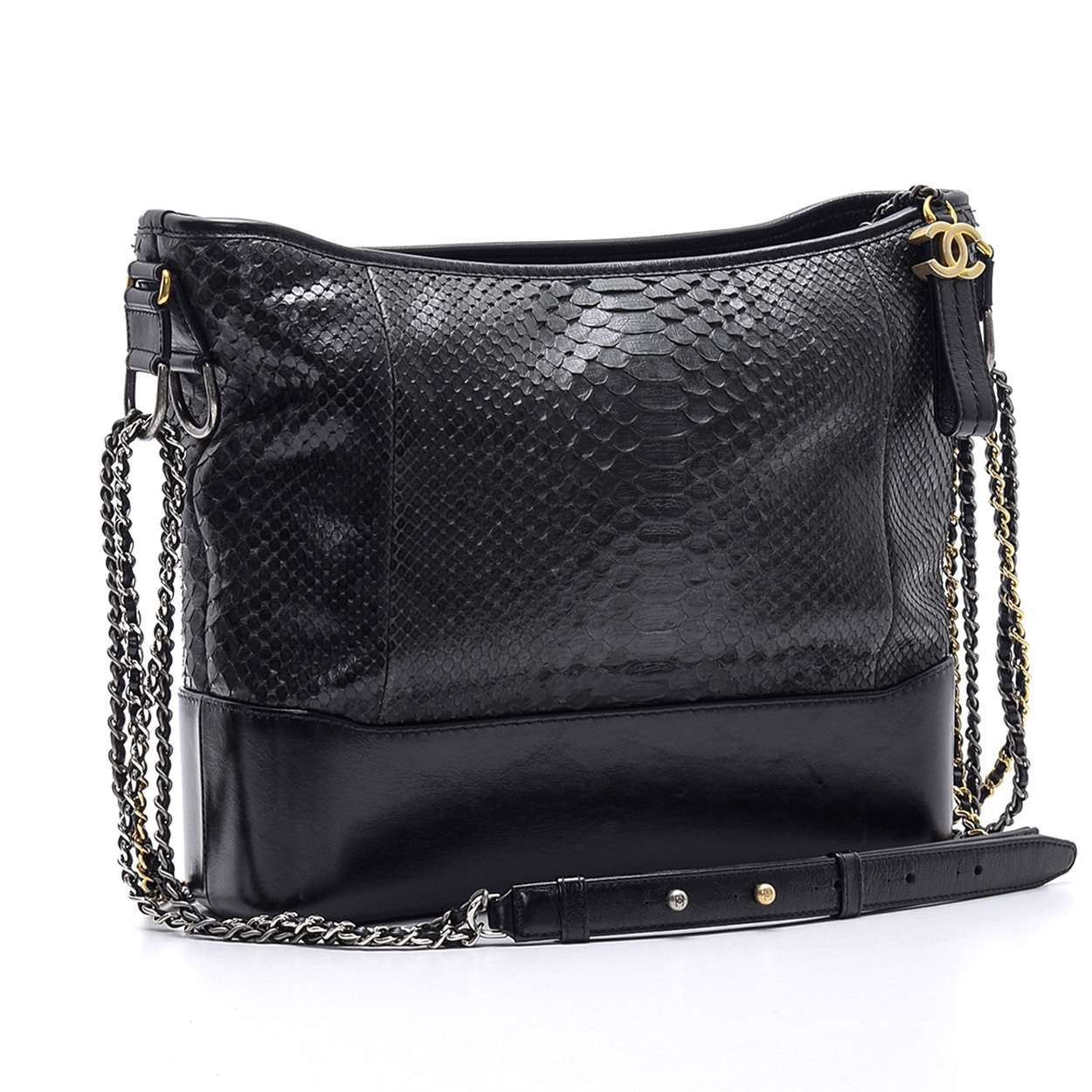 Chanel - Gabrielle Large Black and Phyton Leather Hobo Bag